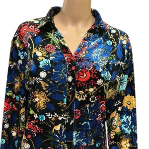 Velvet Serengeti Multicolored Floral Print Button Up Long Sleeve Dress Womens XL thumbnail 2
