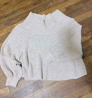 Free People Chunky Ribbed Mock Neck Sweater in Light Cream thumbnail 1