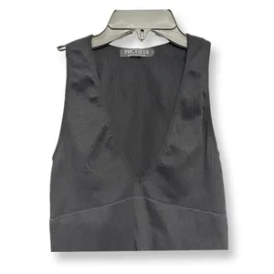 Priceless Crop Top Ribbed Texture V-Neckline Sleeveless Form Fitting Black W S/M thumbnail 2