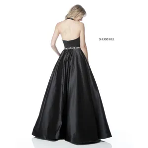 NWT Sherri Hill 51588 Black Halter Ball Gown Beaded Waist‎ Dress Size 2 $598 thumbnail 2