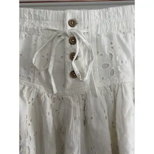 Free People Roselle Eyelet Mini Skirt Ivory‎ Button Front Drawstring Women's Med thumbnail 3