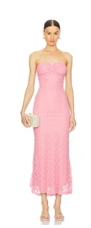 Bardot Pink Strapless Lace Midi Dress thumbnail 1