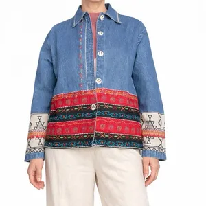 Vintage Oversized Embroidered Denim‎ Jacket Boho Cowgirl Southwestern Festival thumbnail 6