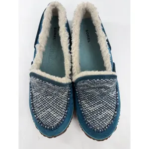 Sorel Tremblant Moc Blue Suede Knit Faux Fur Slippers Womens 11 NL2121-462 thumbnail 5