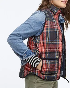 JCrew Women Tartan Plaid Puffer Vest Excursion Red Size S thumbnail 1