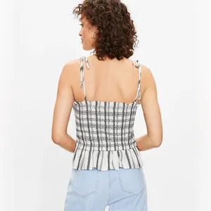 Loft Striped Poplin Smocked Cami Tank Top Shirred NWT Sz Medium Women Tie Straps thumbnail 2