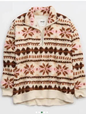 Aerie Hometown Festive Fleece One-Quarter Zip Sweatshirt W2481 Sz S thumbnail 4