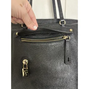 Furla Black Pebbled Leather Large Tote Bag Gold Hardware F Lock Charm thumbnail 7