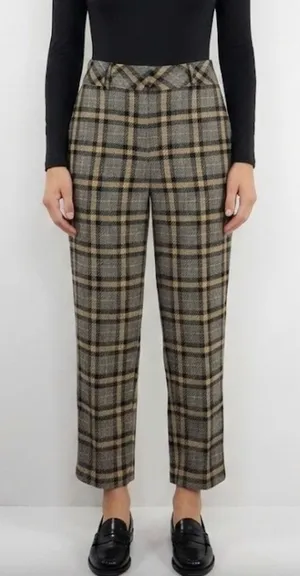 H&M Tan Black Plaid High Rise Straight Leg Trousers Pants Size 4 thumbnail 1