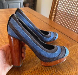 Tory Burch Joelle Tweed Wood platform heels thumbnail 1