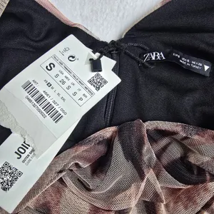 Zara NWT Brown Ruched Tulle Mesh Tie‎ Dye V-Neck Mini Dress Long Sleeve Small thumbnail 5