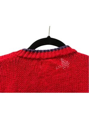 VTG Counterparts Hand Knit Bird Novelty Sweater Red Patchwork Folk Art Cotton M thumbnail 8