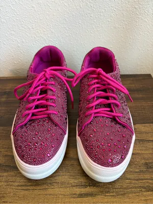 Hey Girl by Corkys Fuchsia Rhinestone Sneakers thumbnail 2