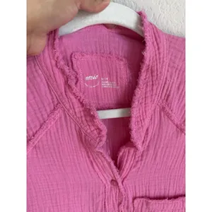 Aerie Oversize Women's XS Pool To Party Hot Pink Gauze Cover‎ Up Button Up Shirt thumbnail 12