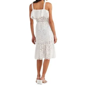 7 For All Mankind Floral Eyelet Lace Tiered Ruffle Midi Dress White Size L thumbnail 2