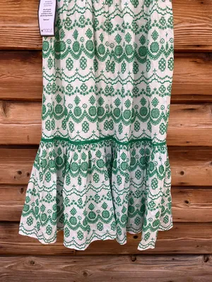 Adrianna Papell White Green Size 6 Cotton Eyelet Ruffle Midi Dress Party Picnic thumbnail 13