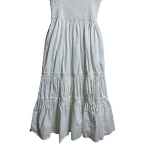 O.P.T Daphne Smocked Square Neck Puff Sleeve Cotton Dress size L Midi White thumbnail 8