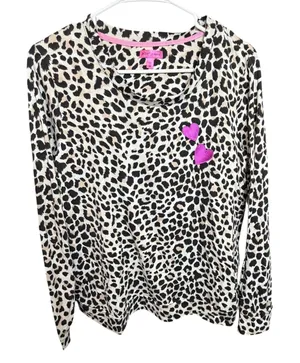 Betsey Johnson Leopard Print Heart Patch Long Sleeve Top Medium Pink Animal thumbnail 1