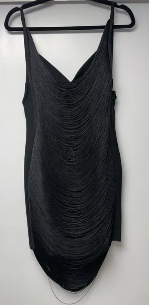 Current Mood Black Draped Fringe Slip Mini Dress thumbnail 1