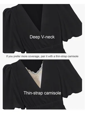 NEW Short Puffy Sleeve V Neck A-Line Flowy Wrap Wedding Guest Lined Dress S thumbnail 9