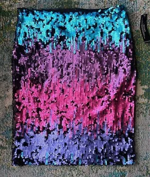 NWT Venus sequin color changing mini stretch festive skirt, size 6 thumbnail 1