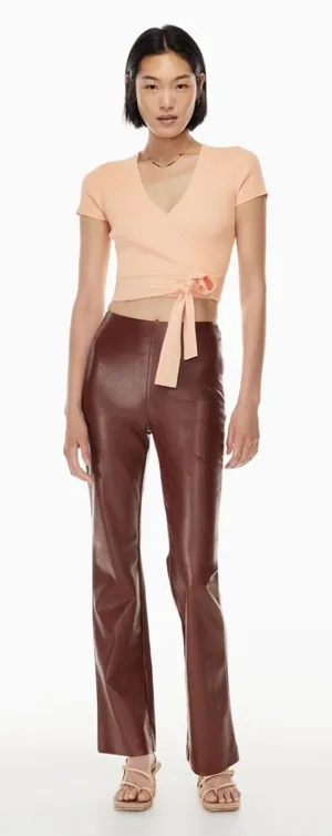 Aritzia Wilfred Elaine Flared High-Rise Vegan Leather Pants Patina Brown 10 $148 thumbnail 1