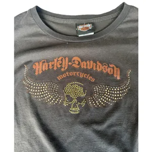 Y2K Harley Davidson Long Sleeve Size M Skull Rhinestone Women's‎ Top Made In USA thumbnail 3