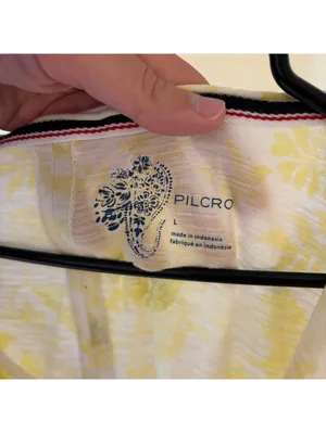 Anthropologie Pilcro EUC Women's Yellow Floral Short Sleeve V-Neck Top L thumbnail 4