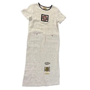 Blue Cactus vintage linen beige minimalist lagenlook maxi‎ dress sz small thumbnail 10