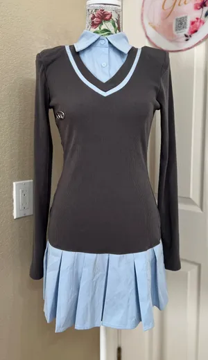 Chin Studio gray and blue y2k mini dress size M thumbnail 2