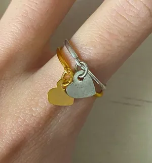 Madewell NWOT 10k gold plated set of two silver and gold dainty heart rings thumbnail 1