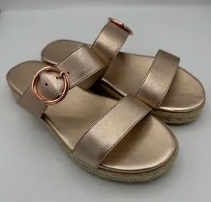Stuart Weitzman Mykonos Two Strap Rose Gold Leather Sandals Size 6.5 thumbnail 1