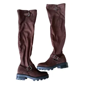 Marc Fisher LTD Ganven Brown Faux Leather Over The Knee Lug Sole Buckle Boots 7M thumbnail 2