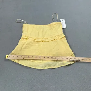 NWT Edikted Top S Womens Yellow Ruffle Layered Strapless Smocked Cami Tank Cute thumbnail 7