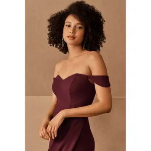 BHLDN Rossi Crepe Maxi Dress Burgundy Off Shoulder Formal‎ Wedding Guest 4 thumbnail 3