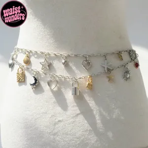 Y2K 2000s style Silver charm waist belt with various charms thumbnail 1