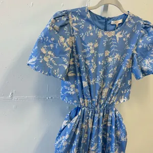 WAYF Plaza Cutout Puff Sleeve Cottagecore Floral Tiered Maxi Dress Blue White Sm thumbnail 7
