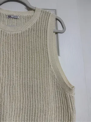 Zara cream open knit crochet vest women’s size XL boho fall cottagecore thumbnail 6