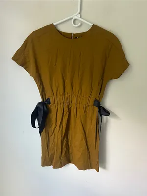 Zara NWT Mustard Mini Dress with Sidebows, size XS 🦋 thumbnail 2