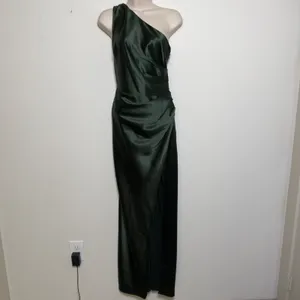 Anthropologie BHLDN Women Scottie One-Shoulder Maxi Dress Small Satin Green thumbnail 2