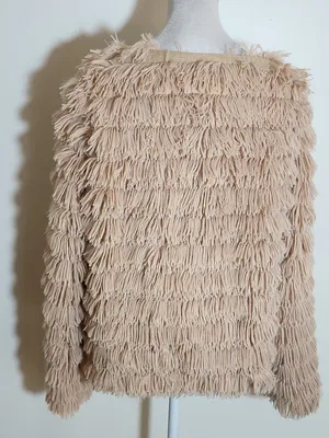 Beige Faux Fur Shaggy Boho Jacket Size Medium thumbnail 4