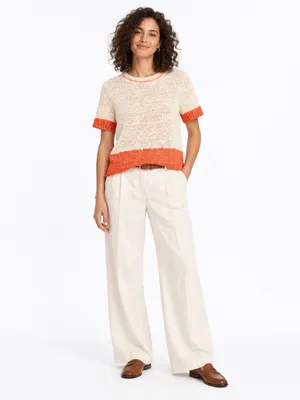 Zara Cream Coral Orange Open Knit Short Sleeve Top Size S thumbnail 5
