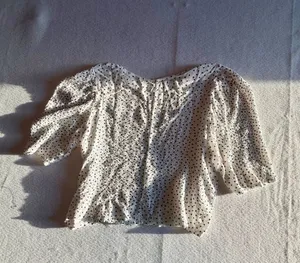 Zara Polka Dot Smocked Puff Sleeve Crinkle Crop Top thumbnail 3