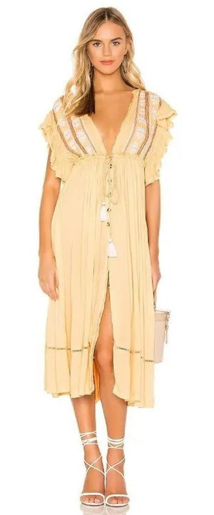 NWT Free People Will Wait For You Midi in Garbanzo Bean Combo Dress XS thumbnail 1