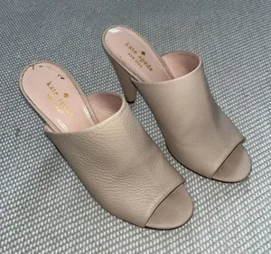 Kate Spade Pink Nude Pebble Leather Peep Toe Cone Heel Mules Classic Sz 8 thumbnail 1