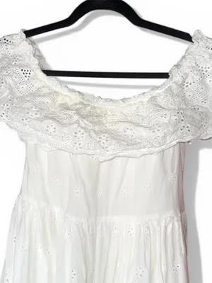 Lulus - White Eyelet Off Shoulder Babydoll Mini Dress Boho Cottagecore - Size XL thumbnail 5