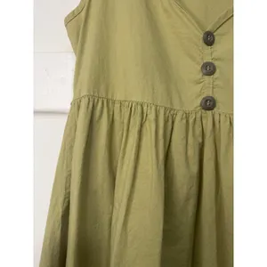 Vintage Olive Green 100% Cotton Sleeveless V-Neck Babydoll Mini Dress thumbnail 7