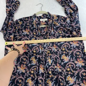LOFT XL Tunic Top Blouse Relax‎ Fit Blue Floral Long Sleeve Button Front Boho thumbnail 8