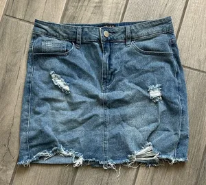 Trendy Blue Distressed Mini Skirt Size M thumbnail 1