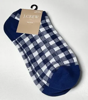 J.Crew Women's Ankle Gingham Blue and White Plaid Print Socks OS thumbnail 1